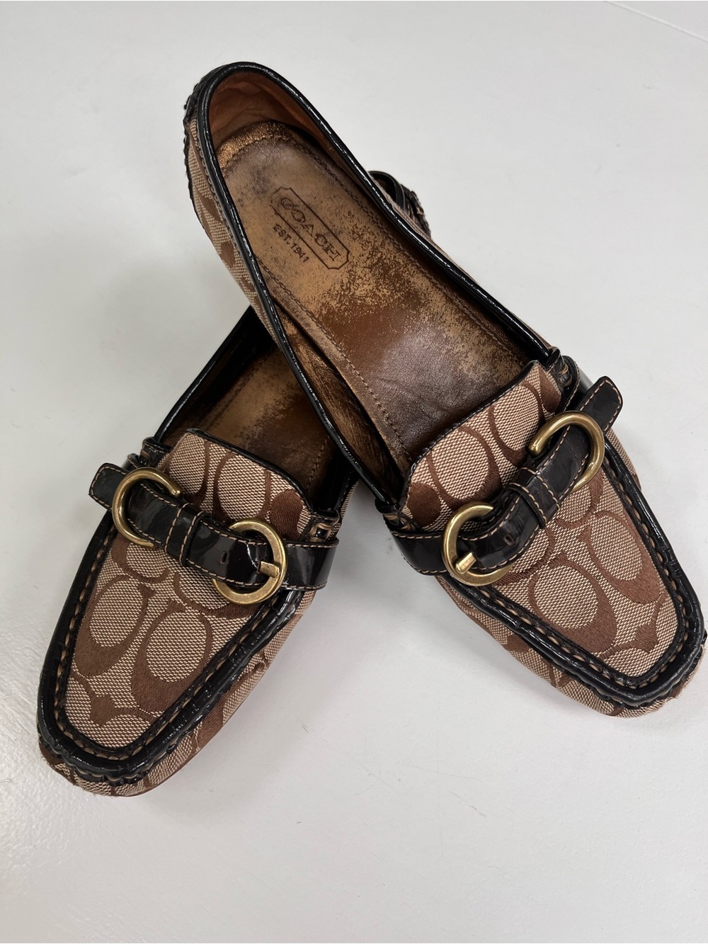Coach Brown Signature Canvas Loafers with Gold Hardware